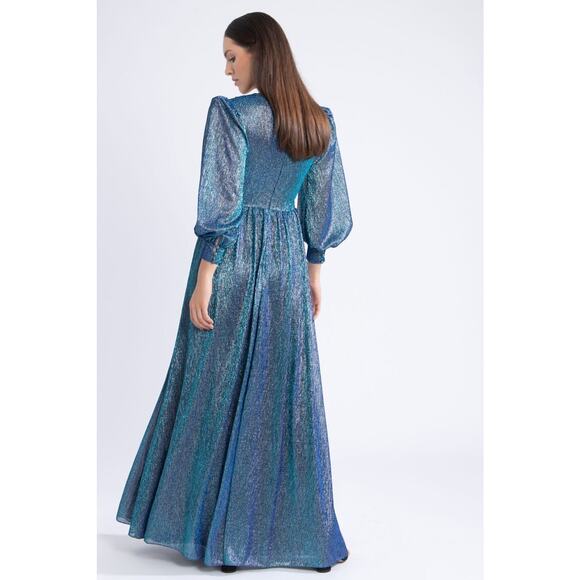 NWT PatBo Crystal-Embellished Metallic Belted Lamé Maxi Dress Size 6 $895 - Picture 3 of 9